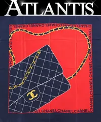 シャネル CHANEL ヴィンテージ 大判スカーフ マトラッセ柄 シルク100％ 赤×ネイビー 【72496】