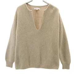 美品 NATURAL BEAUTY BASIC ナチュラルビューティーベーシック 長袖 スキッパーカラー セーター M ベージュ ニット レディース 古着