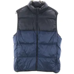 UNIQLO ユニクロ バイカラー ウルトラライト ダウンベスト L ブルー系 収納袋付き ワイドキルト メンズ 古着