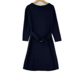 UNTITLED アンタイトル リボン付き ウールワンピース size2/ネイビー