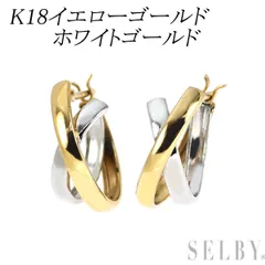 K18YG/ K14WG デザイン フープ ピアス