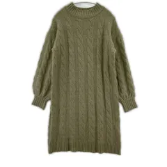 THE SHOP TK ザ ショップ ティーケー ハイネック ケーブル編み ニットワンピース sizeM/ベージュ系