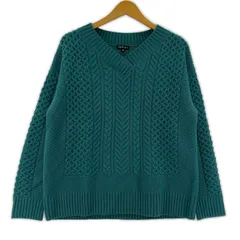 INDIVI インディヴィ ケーブル編み Ⅴネックニット size38/グリーン