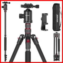 Neewer TP77 197cm Folding Aluminum Camera Tripod/Monopod for DSLRs and Smartphones, 360° Panoramic Ball Head, 2-Axis Center Column, Arca QR Plate, and Bag Included, Portable Travel Tripod for Photography, Maximum Load 8kg