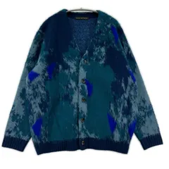 nano universe ナノユニバース 総柄 ニットカーディガン sizeM/ブルー×ネイビー
