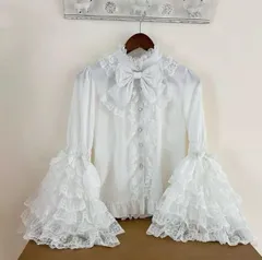 ロリータ ブラウス ホワイトシャツ 長袖 ボリューム フリル 姫袖 ゴスロリ レース衣装 アニメ衣装 cosplay 舞台演出服 2カラーからお選び