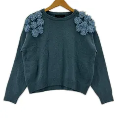 QUEENS COURT クイーンズ コート レース ビジュー付きニット size2/ブルーグレー