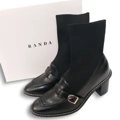 【新品 未使用】 RANDA ランダ EC11568 M2A ストレッチ ソックス アンクル ブーツ ヒール Sz.M レディース 黒