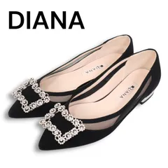 DIANA ダイアナ ビジュー装飾♪ スウェード フラット パンプス Sz.22 1/2 レディース 黒