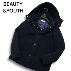 BEAUTY&YOUTH ユナイテッドアローズ 裏地キルト★ ウール フーディー ダウン ジャケット コート Sz.L メンズ 紺 ネイビー