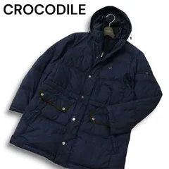 CROCODILE クロコダイル 秋冬 ロゴ★ フーディー ダウン ジャケット Sz.L メンズ 紺 ネイビー