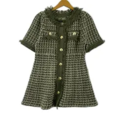 美品  ROYAL PARTY ロイヤルパーティー タグ付き ツイード ミニ丈ワンピース sizeF/カーキ系