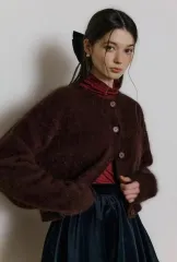 リー・オール・アンゴラ・カーディガン（レッド・ブラウン）