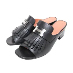 HERMES エルメス サンダル サイズ:36.5(23.5cm) | アルマ フリンジ サンダル | ALMA | ミュール オープントゥ キャンキーヒール Hロゴ レザー | ブラック 黒 | イタリア製 ブランド シューズ【レディース】【中古】