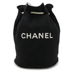 CHANEL シャネル ノベルティ ロゴプリント プールバッグ ショルダーバッグ 巾着バッグ スポーツ キャンバス ブラック 黒 ホワイト 白