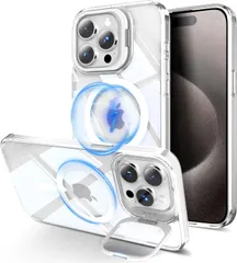 iphone15/iphone15PLUS/iphone15promax/ iphone13/14用ケース レンズスタンド付き Magsafe対応  耐衝撃　クリアケース