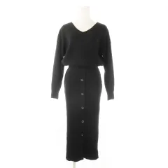 アズールバイマウジー AZUL by moussy ニットワンピース ロング Vネック 長袖 ブラウジング リブ S 黒 ブラック /CK29