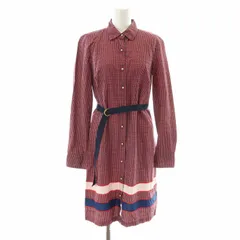 トミーヒルフィガー TOMMY HILFIGER シャツワンピース ひざ丈 ベルト 総柄 長袖 XS 赤 レッド /XK