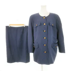 レリアン Leilian スーツ セットアップ 上下 ノーカラージャケット タイトスカート ウール PONZONE 大きいサイズ 13+ 紺 ネイビー /AH3 ■GY18