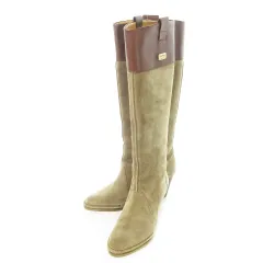 サルヴァトーレフェラガモ Salvatore Ferragamo RUSSET ロングブーツ ウェッジソール レザー 革 ヌバック スエード 切替 ロゴ 6 23.0cm 茶 ブラウン /CK8 ■GY19