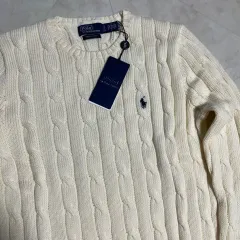 新品（S M） ポロ ラルフローレン ロゴ ケーブル ニット アイボリー
