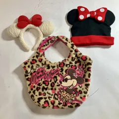 ★ Disney ディズニー 冬物グッズ ミニーマウス 3点 まとめ商品 リンリンカチューシャ ニット帽 ヒョウ柄 トートバック 0.5kg