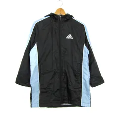 アディダス ナイロンジャケット ウインドブレーカー 中綿 スポーツウエア アウター 黒 キッズ 男の子用 150サイズ ブラック adidas 【中古】