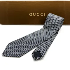 【 箱付／極美品 】GUCCI　グッチ　メンズネクタイ　ジャガード　リング柄　ネイビー