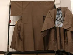 平和屋着物●男性　紬　アンサンブル　色無地　黄枯茶色　正絹　逸品　未使用　AABD7577ph