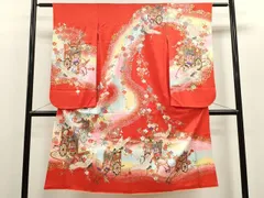 平和屋着物[]七五三　女の子　７歳　祝着　四つ身　御所車飛鶴枝垂れ花文　金彩　逸品　CAAZ7091ze