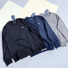 無料配送 人気急上昇フレッドペリー FRED PERRY 黒とネイビーの丸首スウェット クラシック刺繍 カジュアル長袖トップス 男女兼用