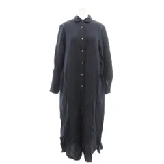 ミューカ MJUKA シャツワンピース 長袖 マキシ ロング 麻 リネン F 紺 ネイビー /JS