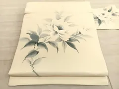平和屋着物●塩瀬　九寸名古屋帯　作家物　手描き　枝花文　正絹　逸品　BAAV8844hv