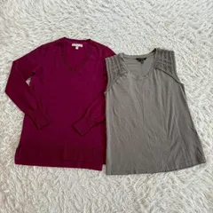 【まとめ売り】BANANA REPUBLIC （バナナ リパブリック） セット商品 Vネックニット ニットセーター 毛混 タンクトップ ノースリーブトップス コットン100％ 2点セット レディースXSサイズ