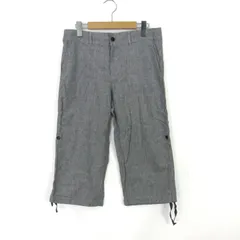 ユニクロ クロップドパンツ ボトムス リネン コットン ストライプ柄 レディース Mサイズ グレー UNIQLO 【中古】