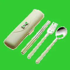 【在庫処分】アウトドア 携帯食器セット コンビセット 衛生 ケース付き 学生 3点セット 大人用 ランチ スプーン 通勤 フォーク 通学 箸 弁当箱用 ステンレス鋼 キャンプ カトラリーセット 携帯便利（グリーン）