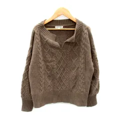 ナチュラルビューティーベーシック NATURAL BEAUTY BASIC ケーブルニット セーター 長袖 スリットネック ウール混 M 茶 ブラウン /SY37
