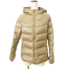 ユニクロ UNIQLO 美品 ウルトラライトダウン ダウンジャケット ナイロン フード付き 無地 厚手 Lサイズ ベージュ