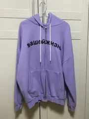 ライトパープル フードジップアップパーカー ノーブランド服 長袖Tシャツ