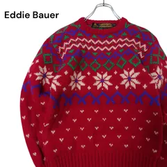 【80s】Eddie Bauer エディーバウアー ノルディックセーター レッド 赤 ウール 黒タグ レディース古着 ヴィンテージ セーター アメカジ 80年代