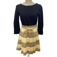 ブルーレーベルクレストブリッジ BLUE LABEL CRESTBRIDGE ワンピース 長袖 ひざ丈 ボーダー柄 38 ダークネイビー 黄 イエロー ライトブラウン 55J25-545-40 ■YHS3