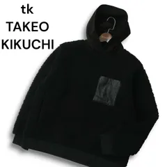 【新品 未使用】 tk TAKEO KIKUCHI タケオキクチ Fレザー ポケット★ ボア フリース パーカー プルオーバー Sz.M メンズ 黒
