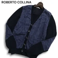 イタリア製★ ROBERTO COLLINA ロベルトコリーナ 通年 リネン切替★ ニット カーディガン Sz.46　メンズ ネイビーのサムネイル