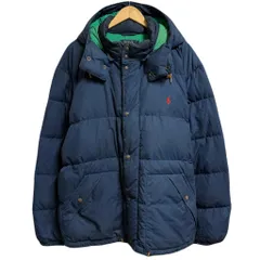POLO RALPH LAUREN ポロ ラルフローレン ダウンジャケット フード付き アウター フルジップ ポケット付き 紺 ネイビー×緑 XXLサイズ No.L415