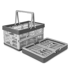 VicBre 折りたたみ コンテナ 2個セット フォールディング ハンディ コンテナ Lサイズ カゴ(グレー)