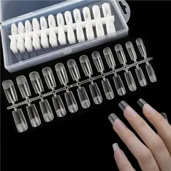 スクエア_240pcs まちの波 ネイルチップ 超薄 240枚セット 透明 ネイルチップ 自然なフィット感 つけ爪 長さ ネイルシール 練習用 業務用 収納ケース付 (スクエア, 240pcs)