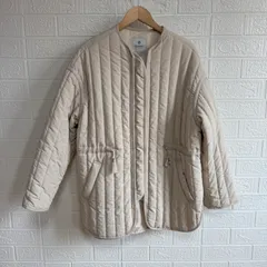 nano universe ナノユニバース ストライプキルティングブルゾン ノーカラー ジャケット ライトアウター 675-2112300 ベージュ【中古】 レディース
