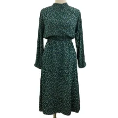 グローバルワーク GLOBAL WORK シャツワンピース ワンピース フレア ロング バンドカラー 総柄 長袖 M 緑 紫 グリーン パープル