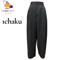 ZOZO 1chaku センタープレス ワイドパンツ L+ 黒/灰 ピンストライプ スラックス タック入り ハイウエスト 美脚効果