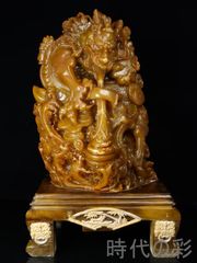 中国古美術【田黄石 錦上添花】篆刻家 醉石作款 鏤空細工 手彫り 細作
